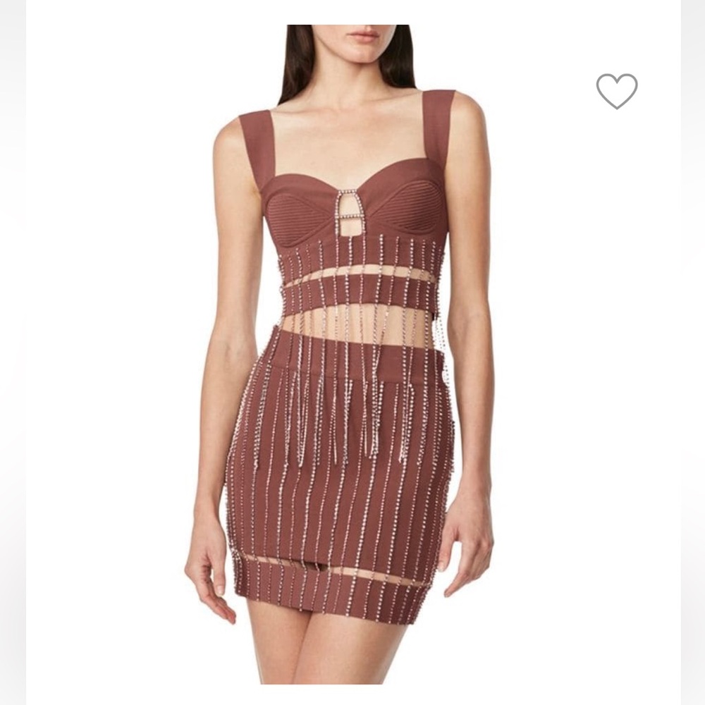 BNWT HERVÉ LÉGER Faux Crystal Chain Mini Skirt Size Small